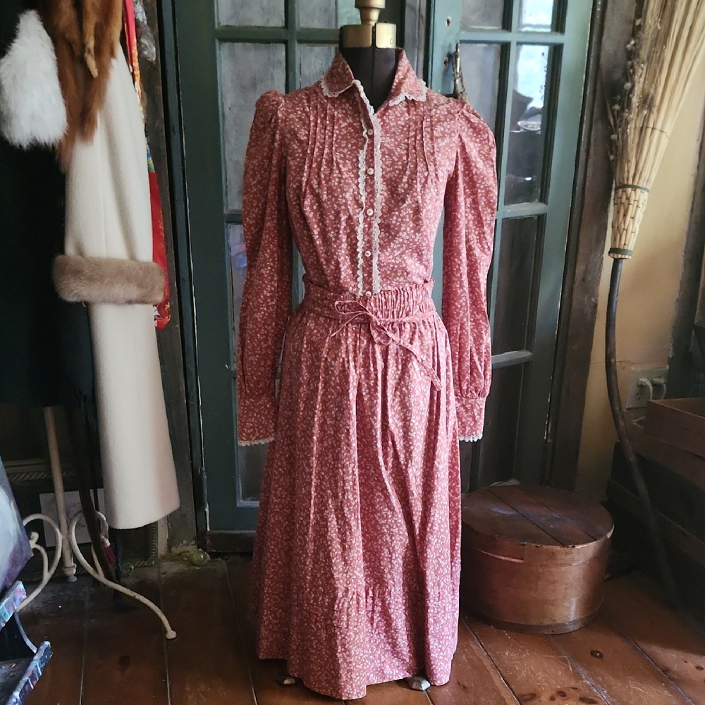 Red Floral 2 Piece Prairie Dress by Aunt Abigail's Attic Cottagecore / Western